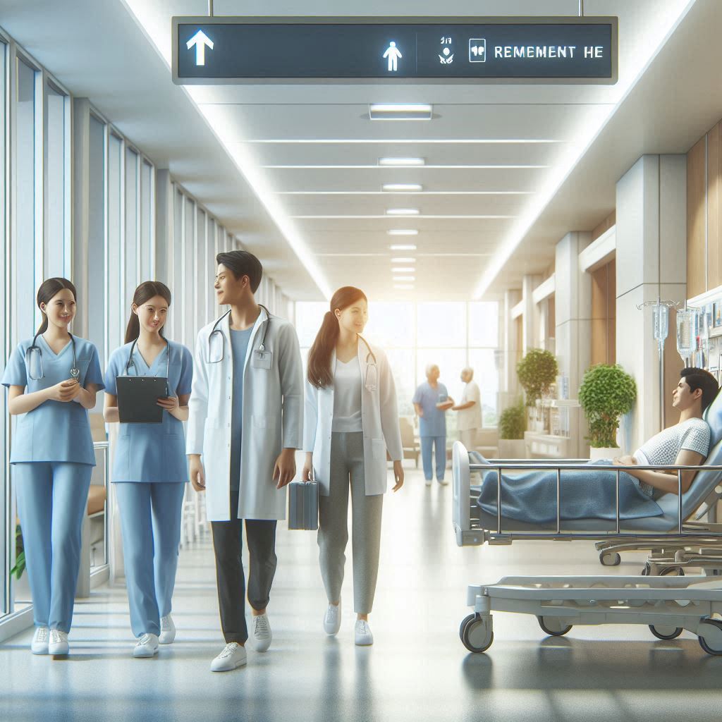 Pasillo interior de hospital limpio y bien señalizado en CISAVEN